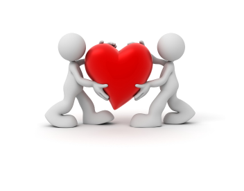 Two people holding a heart in between them